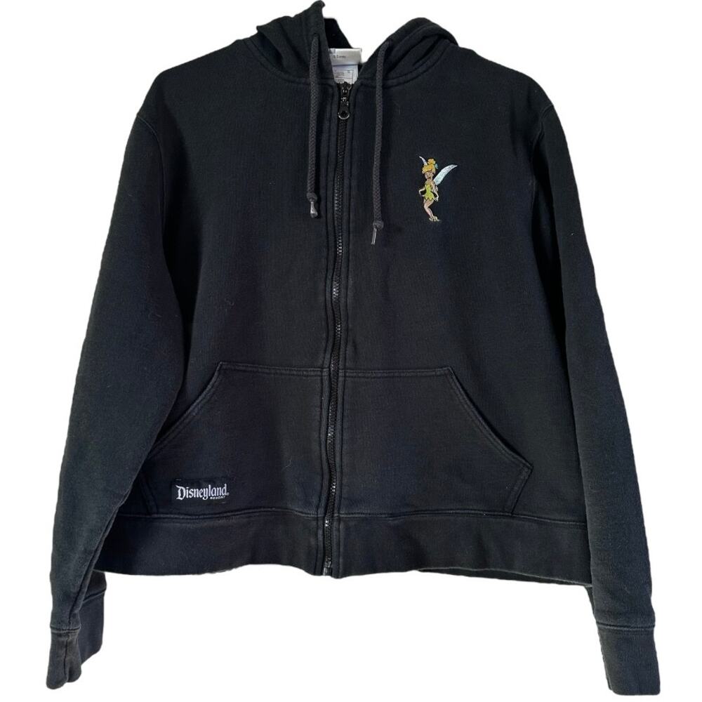 Disneyland Resort Tinkerbell Hoodie Full Zip Logo Pouch Pocket Cotton Black XL